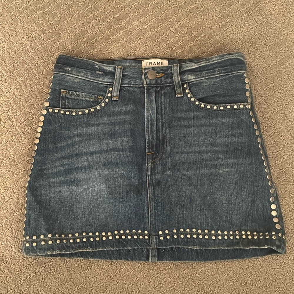 FRAME Studded Denim Skirt